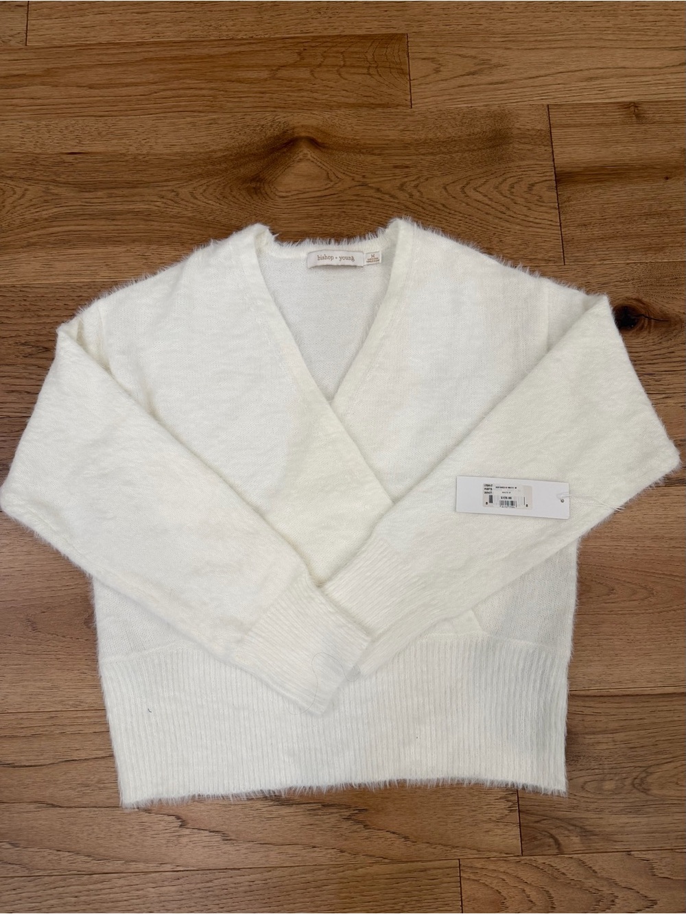 Bishop + Young Fuzzy Knit Sweater Ivory White M, NWT